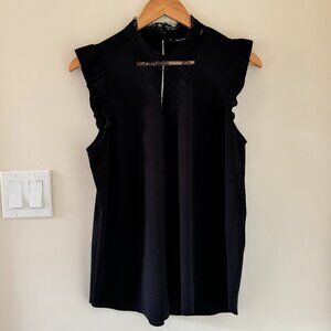 RW&CO Black Lace Sleeveless Blouse Ruffle Sleeve Workwear Top